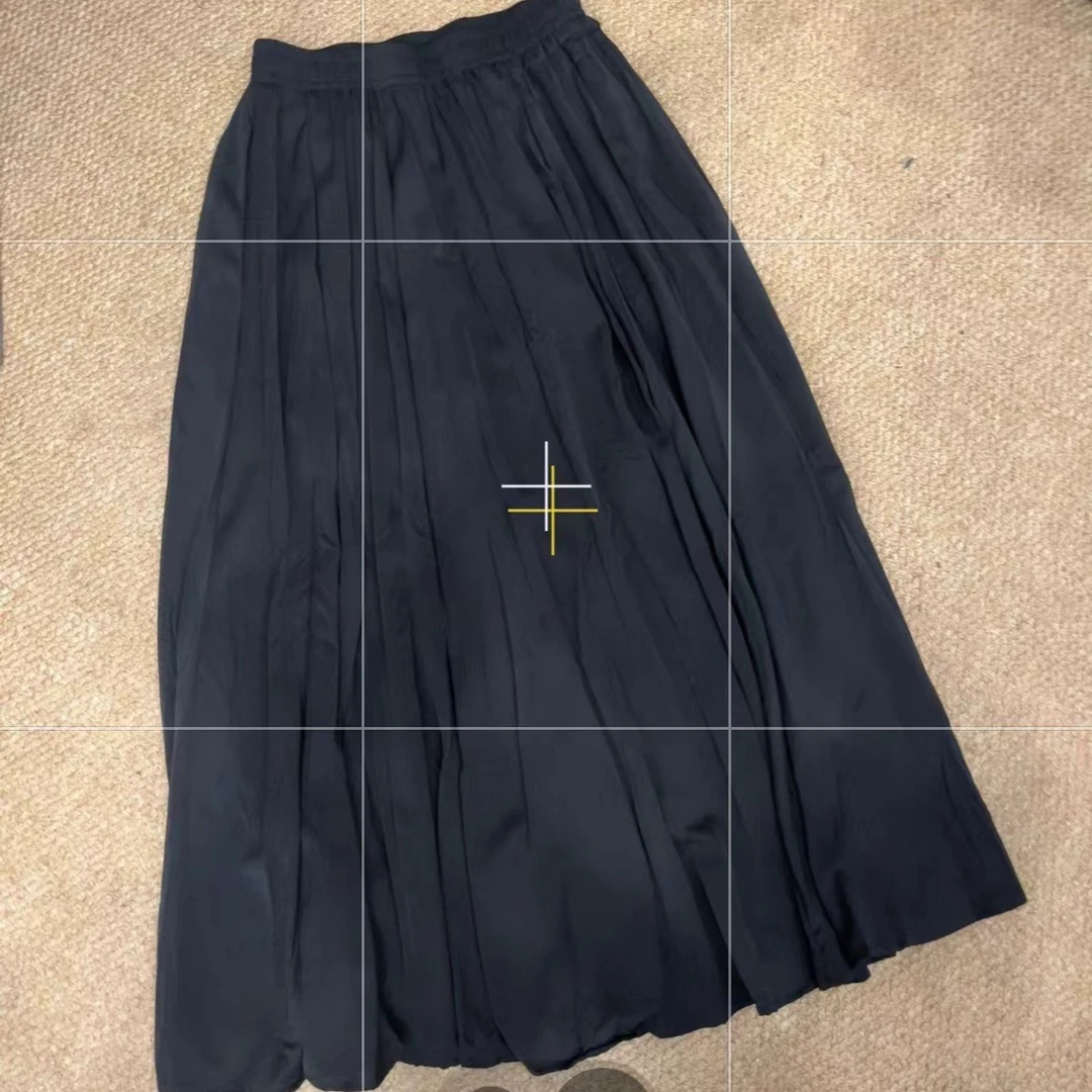 风华珏（两侧口袋黑色）早秋舒适A字褶皱中长款松紧腰垂感半身裙