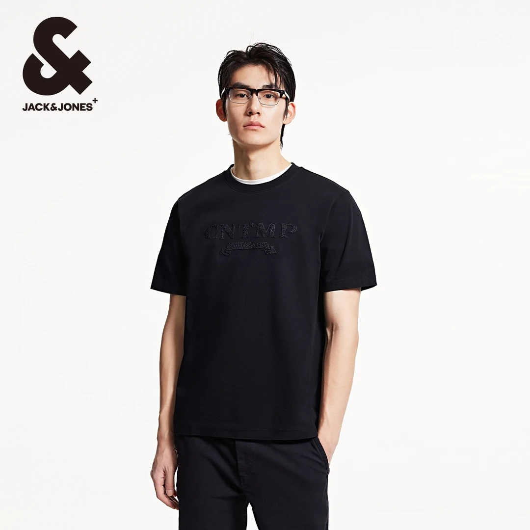 杰克琼斯春季新款立体图案字母贴布商务纯棉舒适短袖T恤百搭男装
