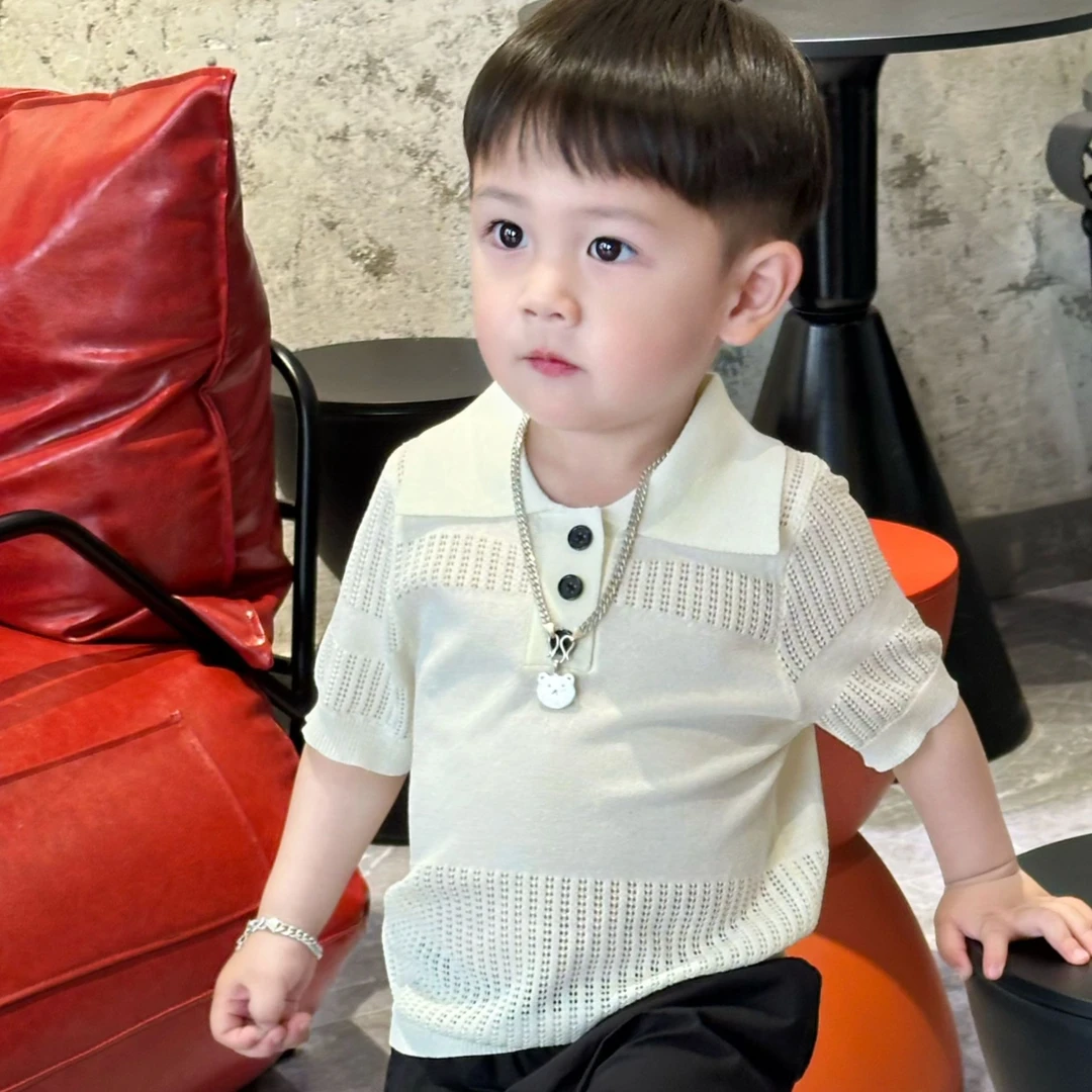 新款儿童夏季韩版冰丝短袖休闲POLO衫针织时尚镂空透气男童百搭
