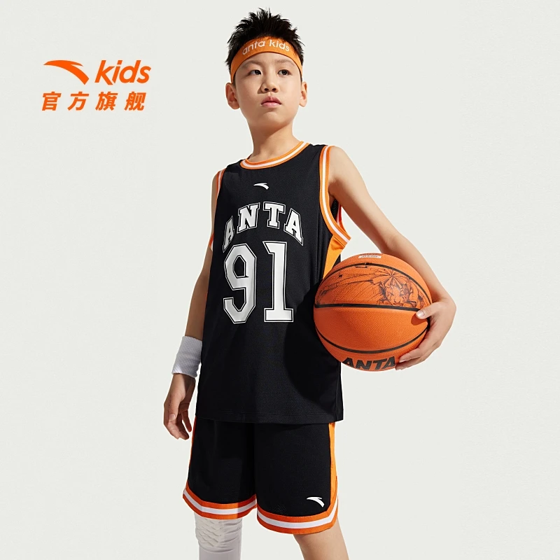安踏儿童男大童篮球比赛套2025夏季新款透气亲肤青少年速干篮球套