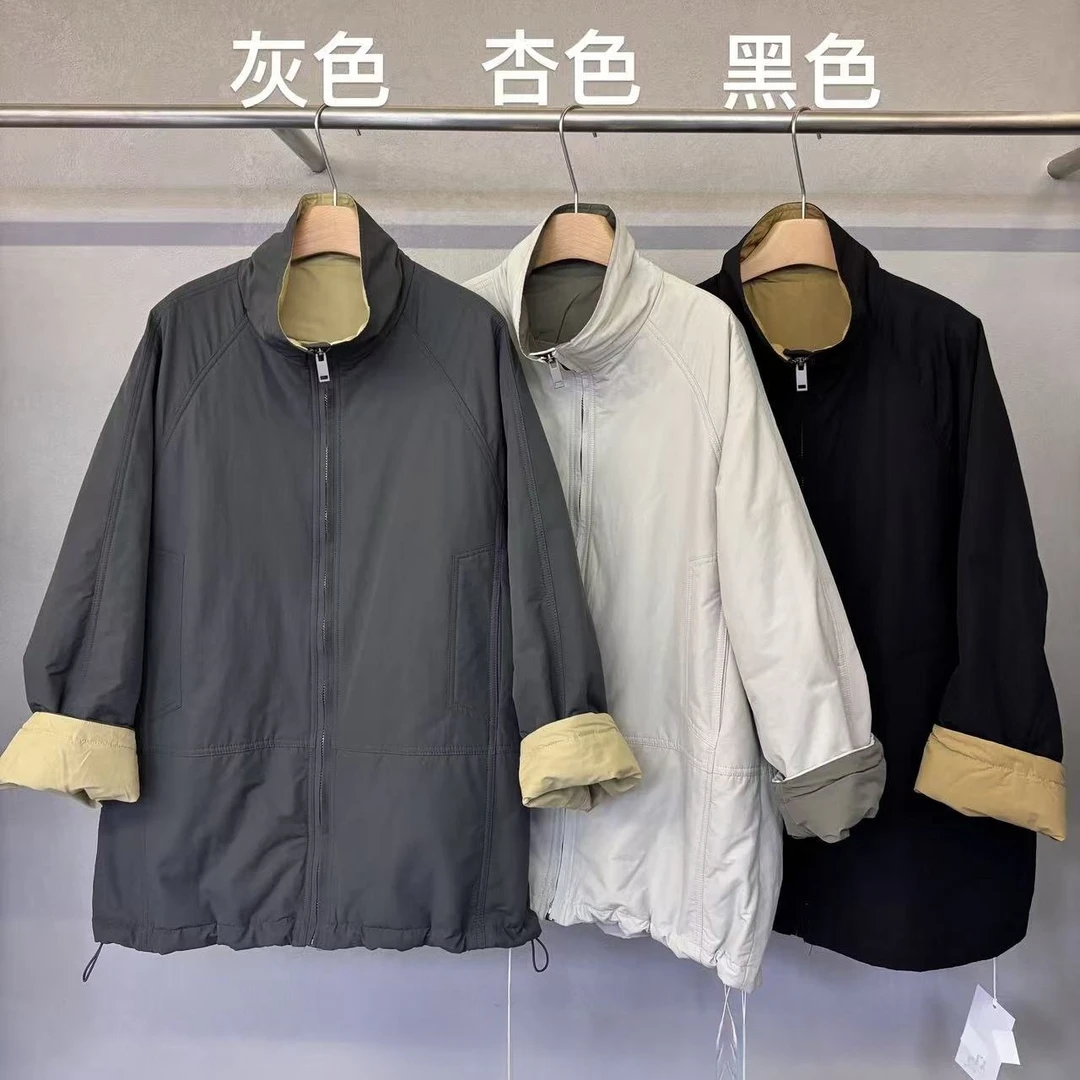 中长款立领棉服外套风衣夹棉开衫纯色撞色里衬