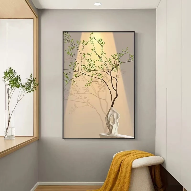 北欧绿植装饰画玄关过道走廊背景墙挂画轻奢奶油风楼梯间创意壁画