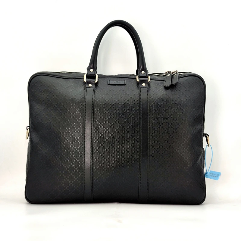90新 GUCCI/古驰 经典黑色商务公文包男士手提包 无肩带