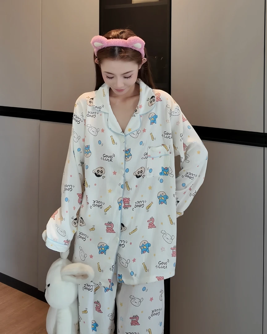 家居服少女套装秋季大码春夏四季通用秋冬睡衣长袖卡通宽松