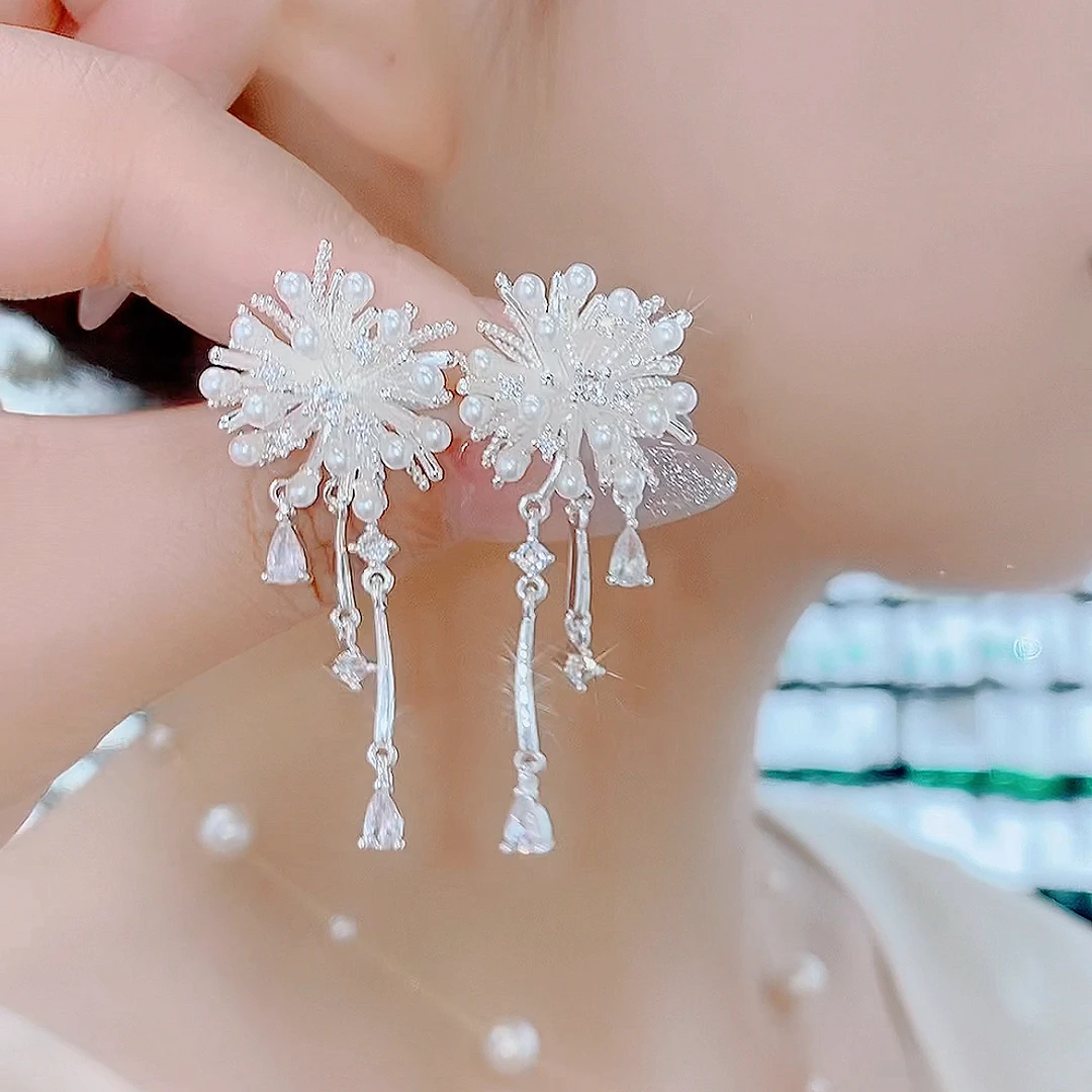 铜合金合成锆石耳饰 198甜美风轻奢手工超仙精致烟花耳环