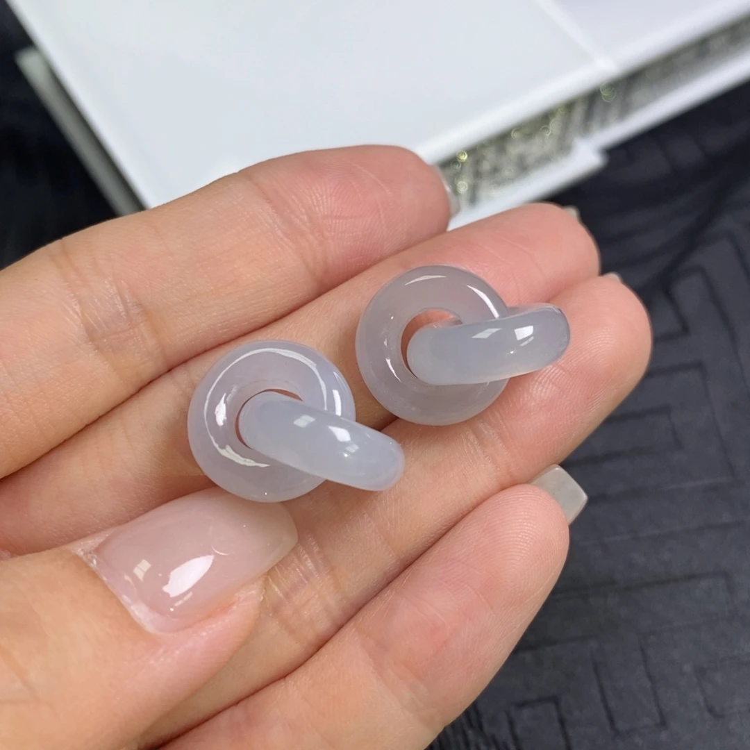 翡翠未镶嵌耳饰淡冰紫环环相扣