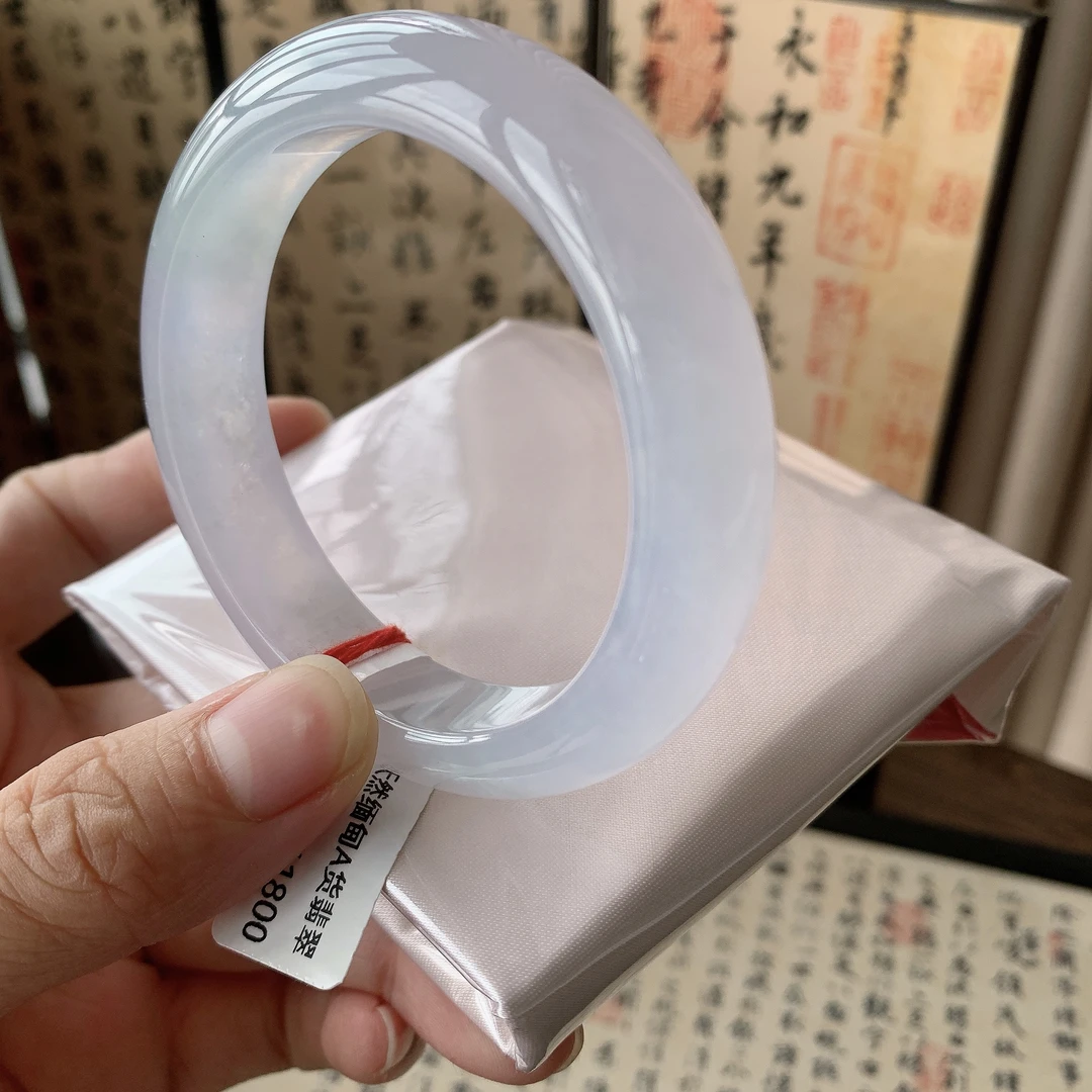 缅甸天然A货翡翠52-53圈口冰种粉紫正圈水润起光手镯女款0163