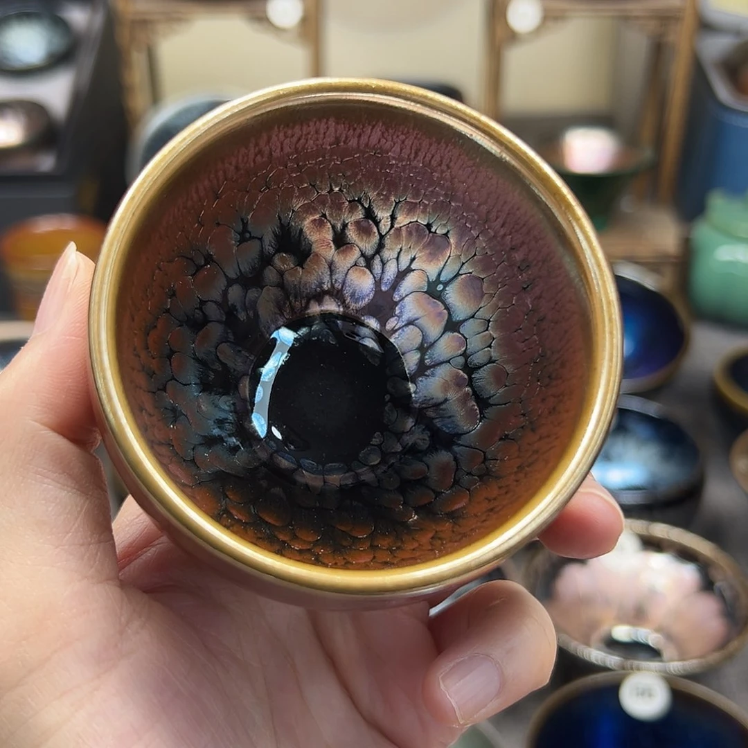 茶盏彩金釉滴手工杯