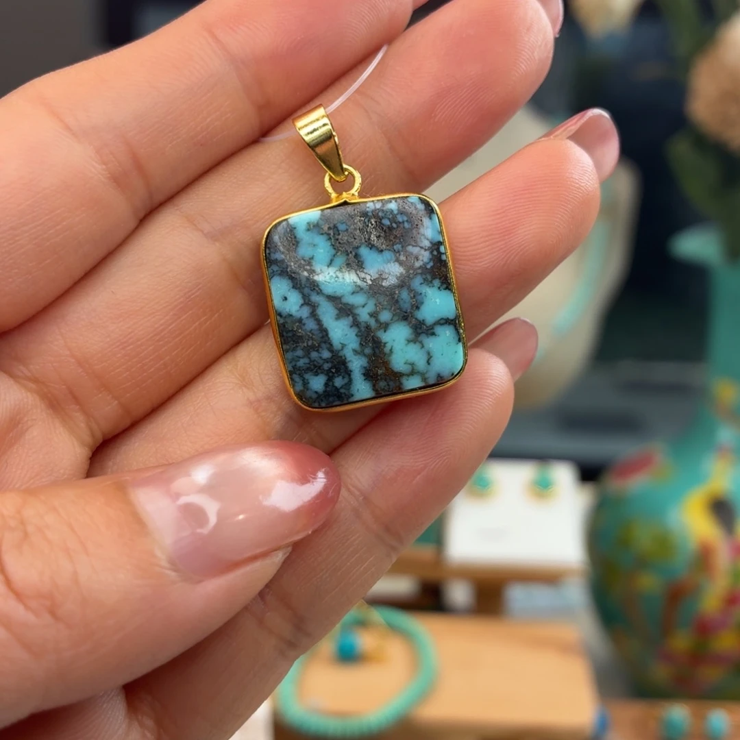 绿松石银S925镀金镶嵌颈饰