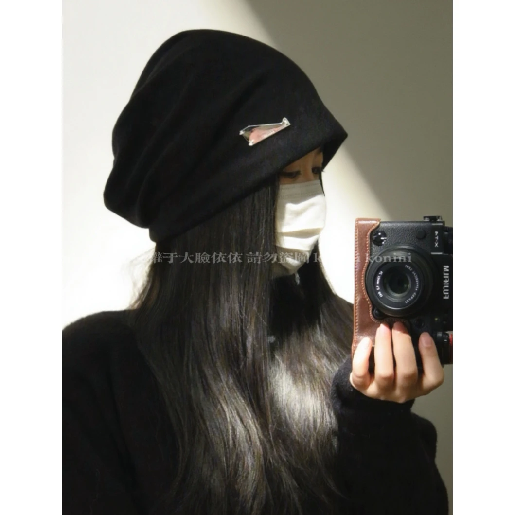 韩版堆堆帽女秋冬季大头围显脸小保暖护耳包头冷帽百搭针织帽子