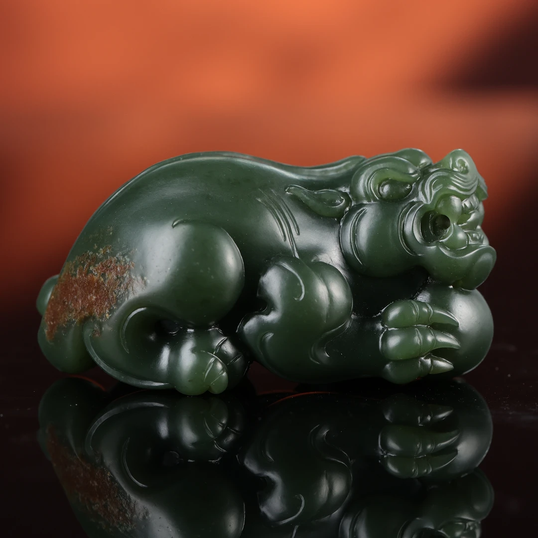 dx和田玉沙枣青带红皮貔貅把件smc2512081291