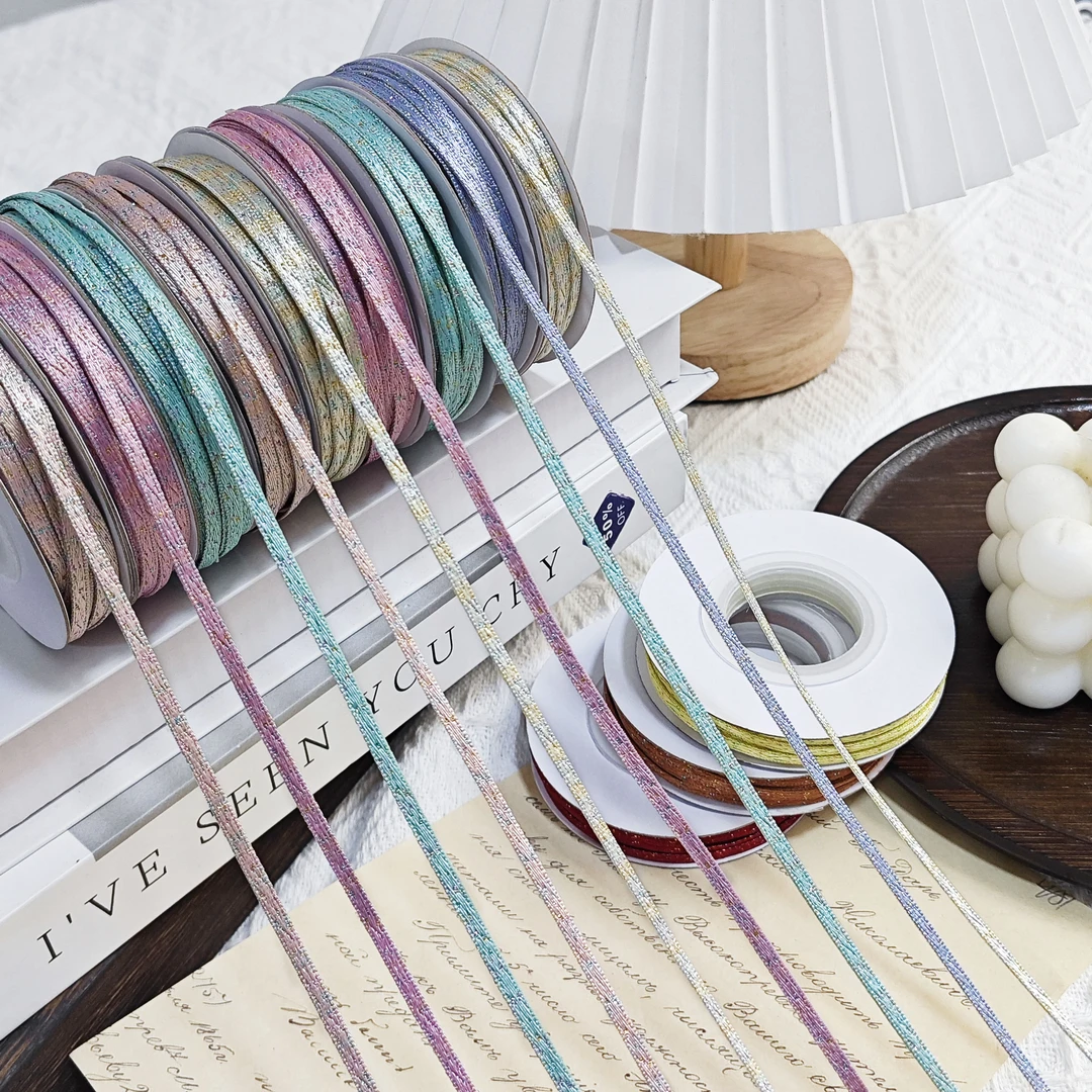 3.0mm极细彩金织带花束包装小巧精致鲜花烘焙蝴蝶结布艺