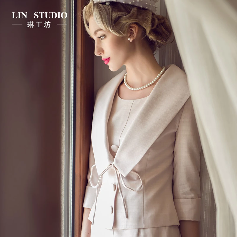 【特殊活动款 不支持退换】琳工坊粉色西服连衣裙套装唐琳设计师