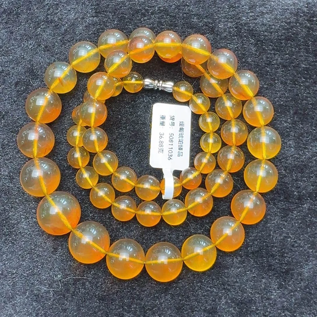 琥珀未镶嵌珠宝奇石金底飘蜜塔链