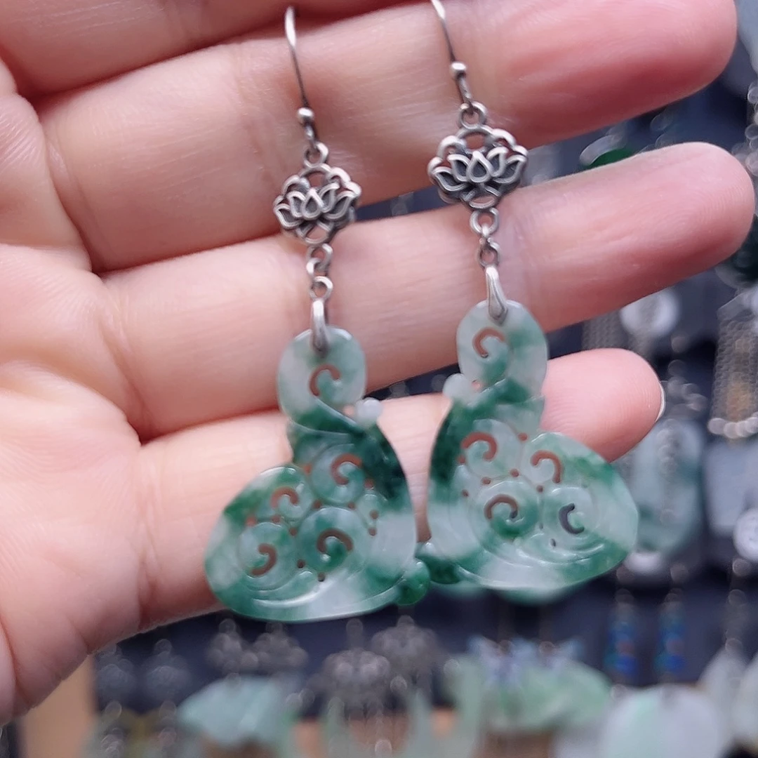 翡翠银S925镶嵌耳饰