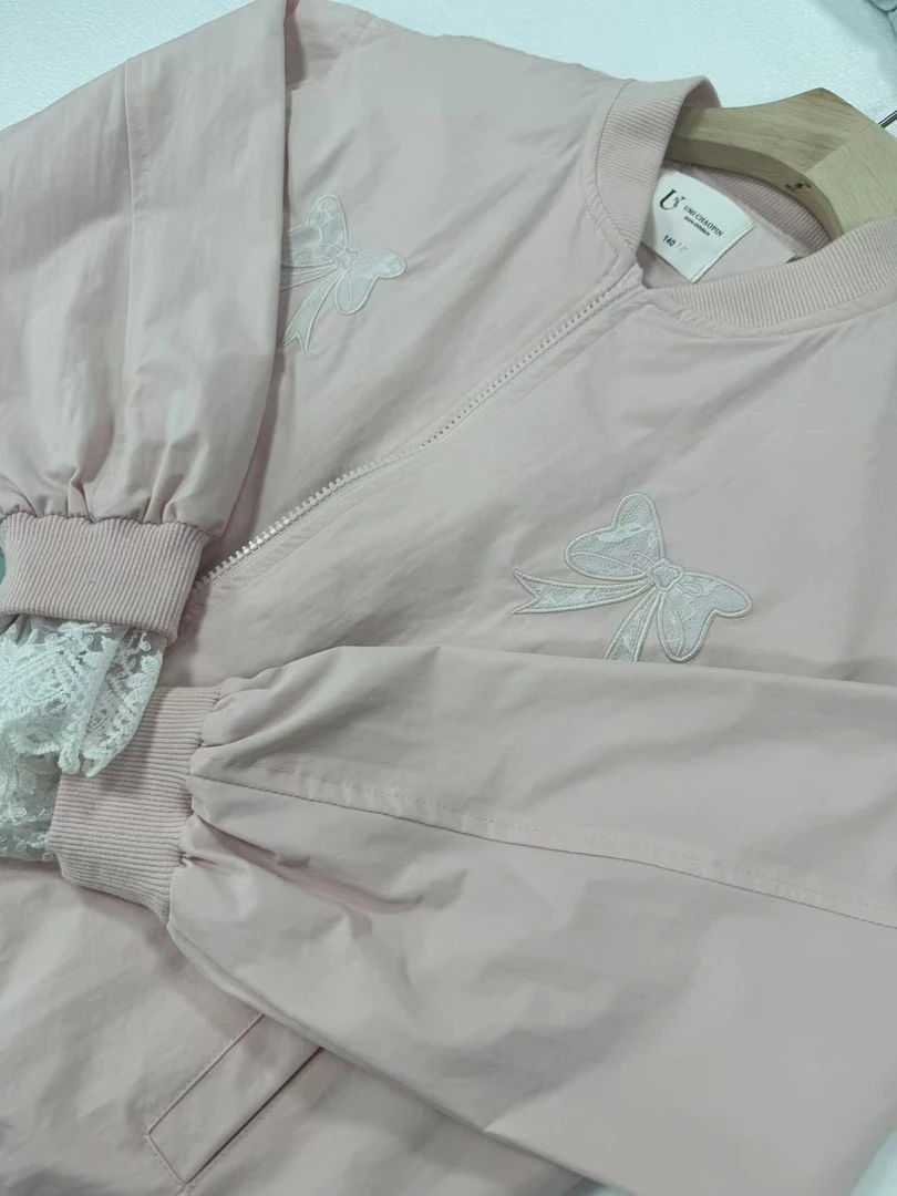 大童蕾丝底边结春季洋气百搭儿童拼接雷斯棒球服女休闲夹克外套