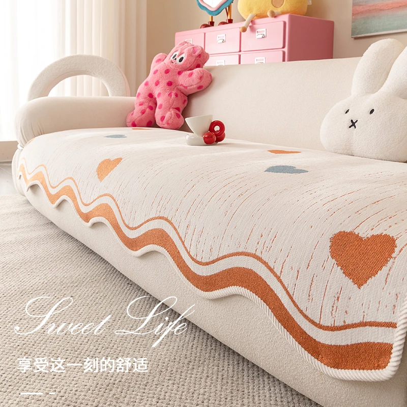 LANSWE/浪莎异形心泉雪尼尔沙发坐垫一片式四季通用防滑沙发垫