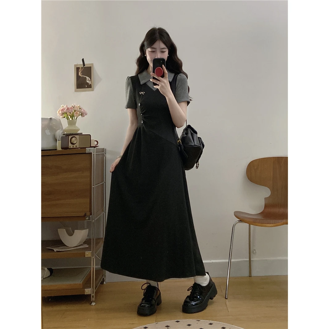 2025夏季新款法式复古撞色针织POLO连衣裙高级感收腰显瘦大码裙子