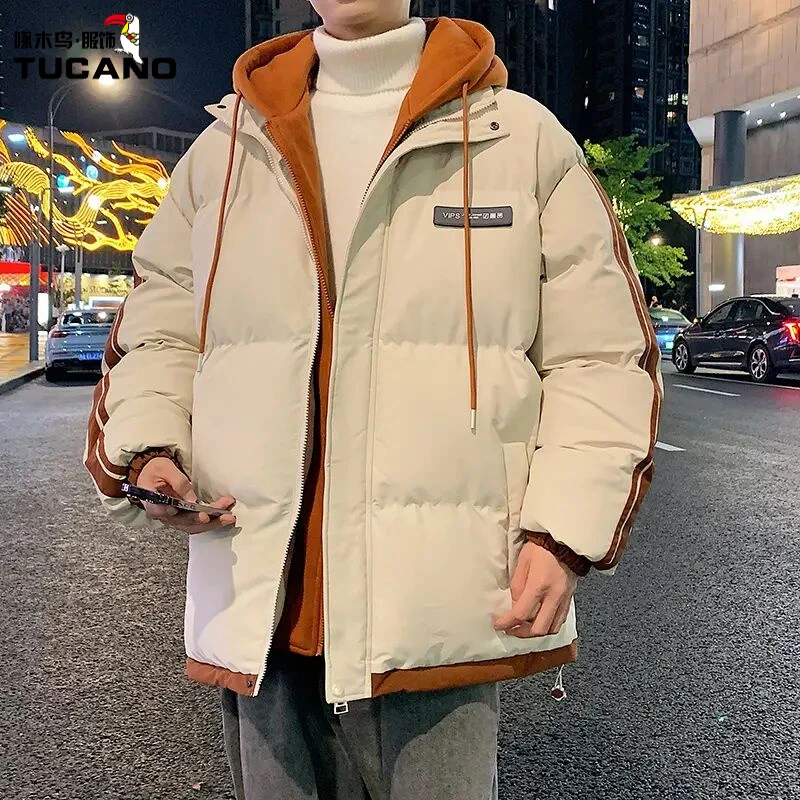 啄木鸟加厚假两件棉服男款冬季2024新款青少年潮流帅气港风棉衣冬