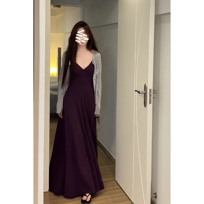 2025夏季新款法式气质薄款百搭修身开衫中长款收腰显瘦吊带连衣裙