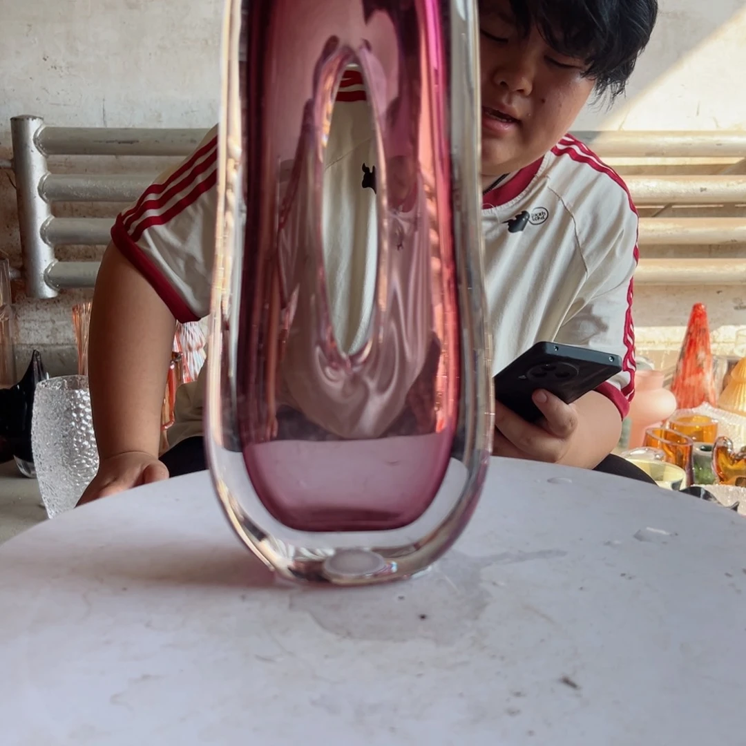 透紫高度30琉璃花器摆件微瑕