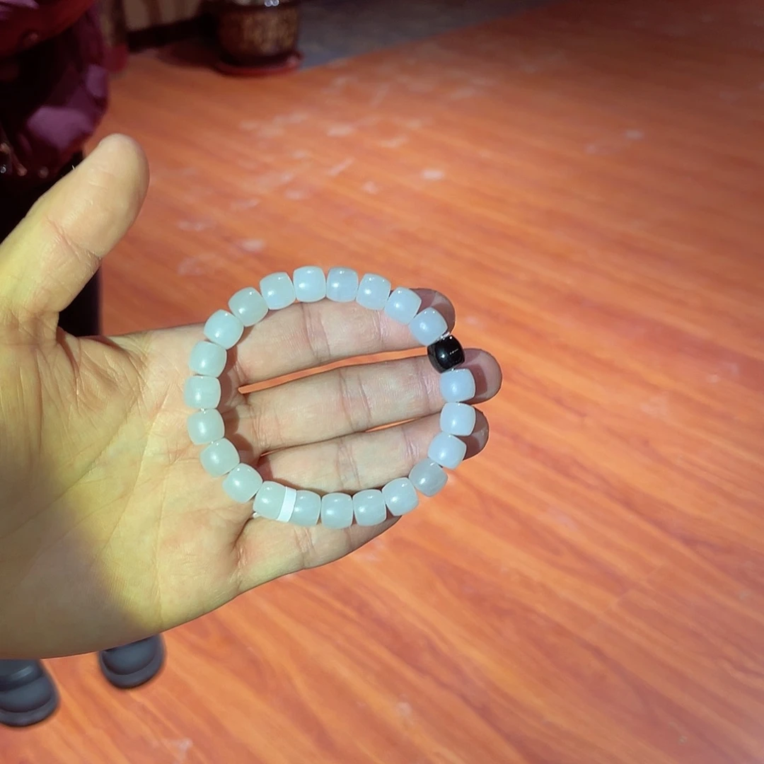 和田玉手串未镶嵌和田玉白玉9.10直切