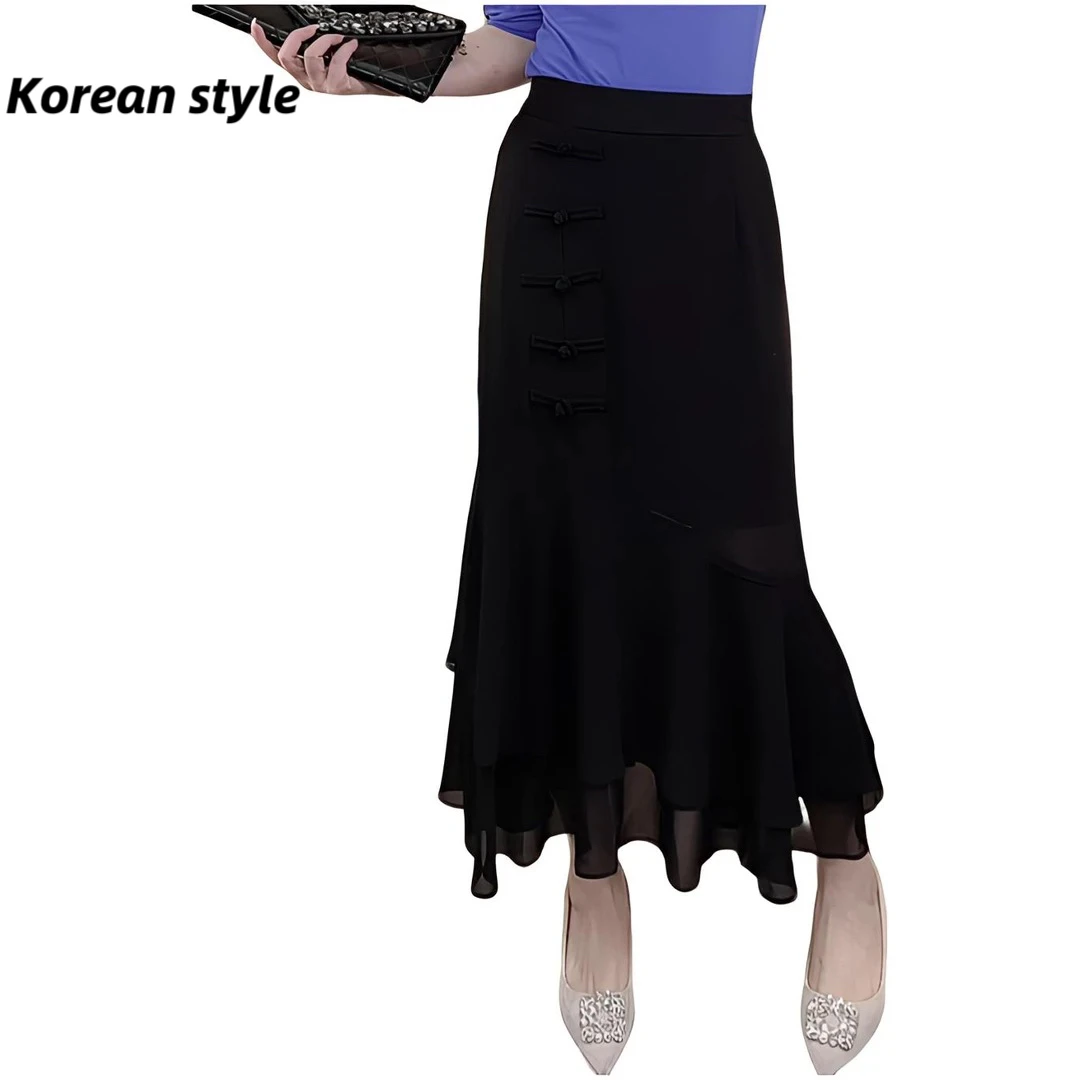【korean style】2809高腰鱼尾裙包臀裙夏季新款百搭中国风半身裙