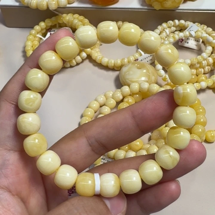 手链琥珀未镶嵌1.0mm奶白单圈