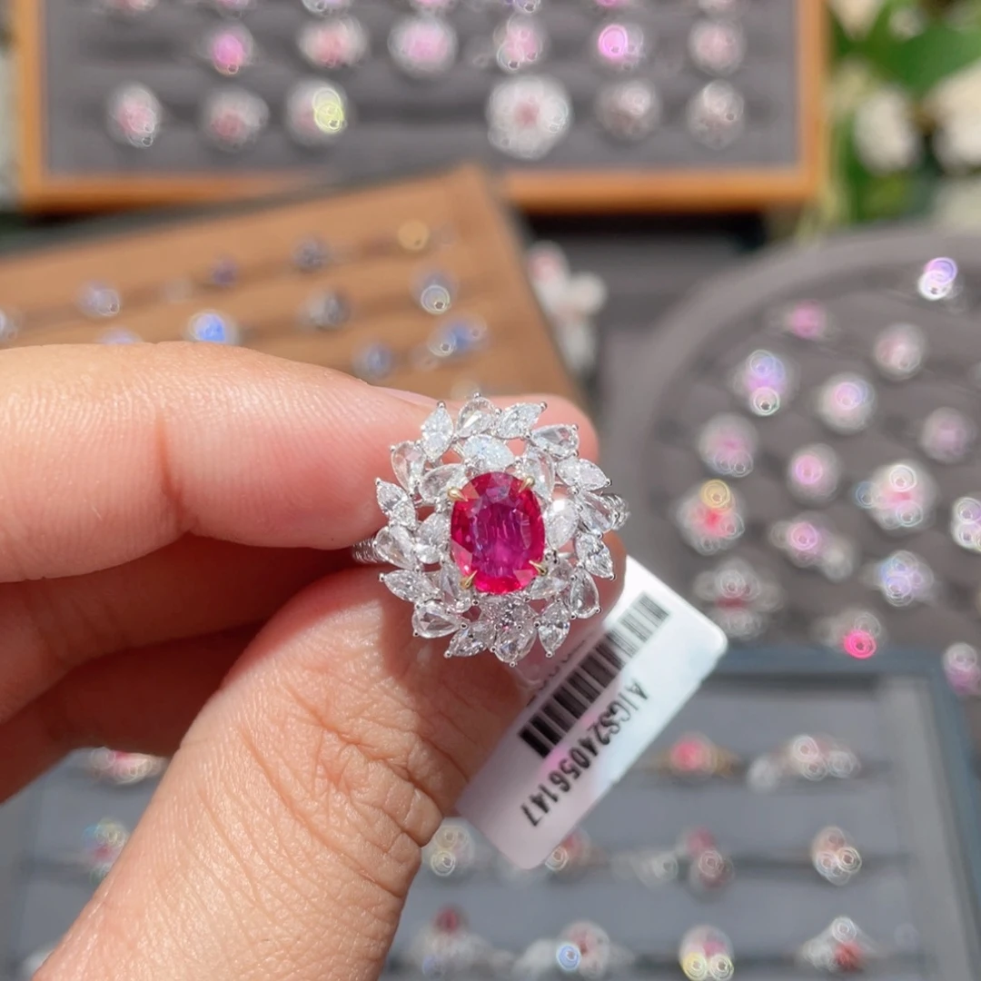 红宝石戒指18K金镶嵌1.4ct 无烧鸽血