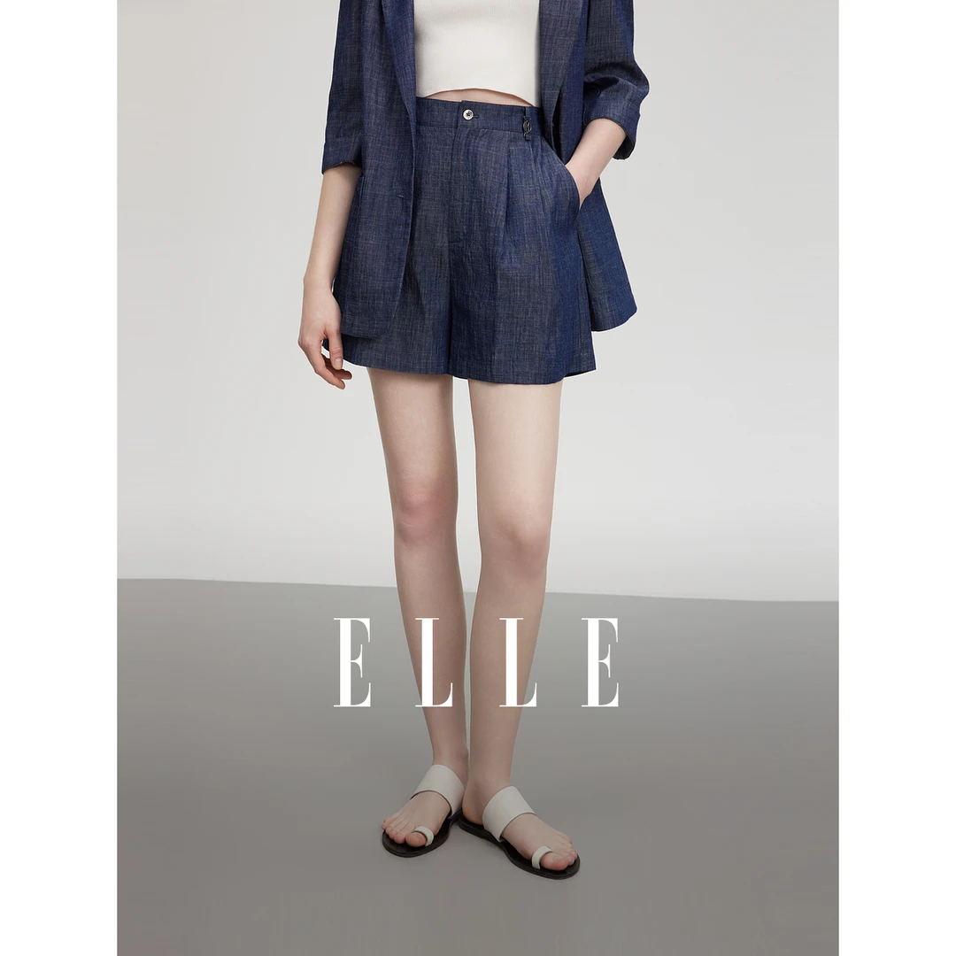 ELLE时尚通勤宽松纯棉休闲短裤女2025夏日显瘦阔腿裤穿搭EK51297