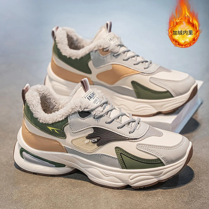 2025冬季新款加绒加厚休闲运动鞋时尚百搭厚底保暖老爹鞋秋冬季