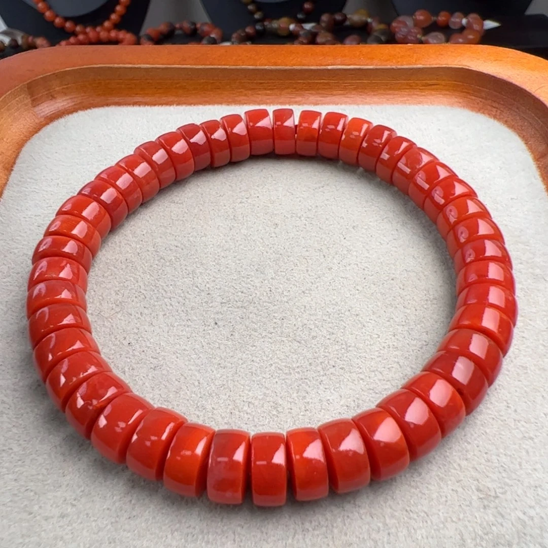 南红玛瑙未镶嵌（药片手串锦红8mm