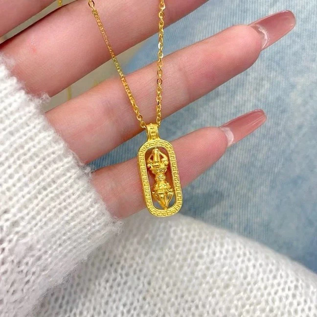 韦雪同款金刚杵足金999古法黄金项链降魔杵吊坠 本命年挂坠