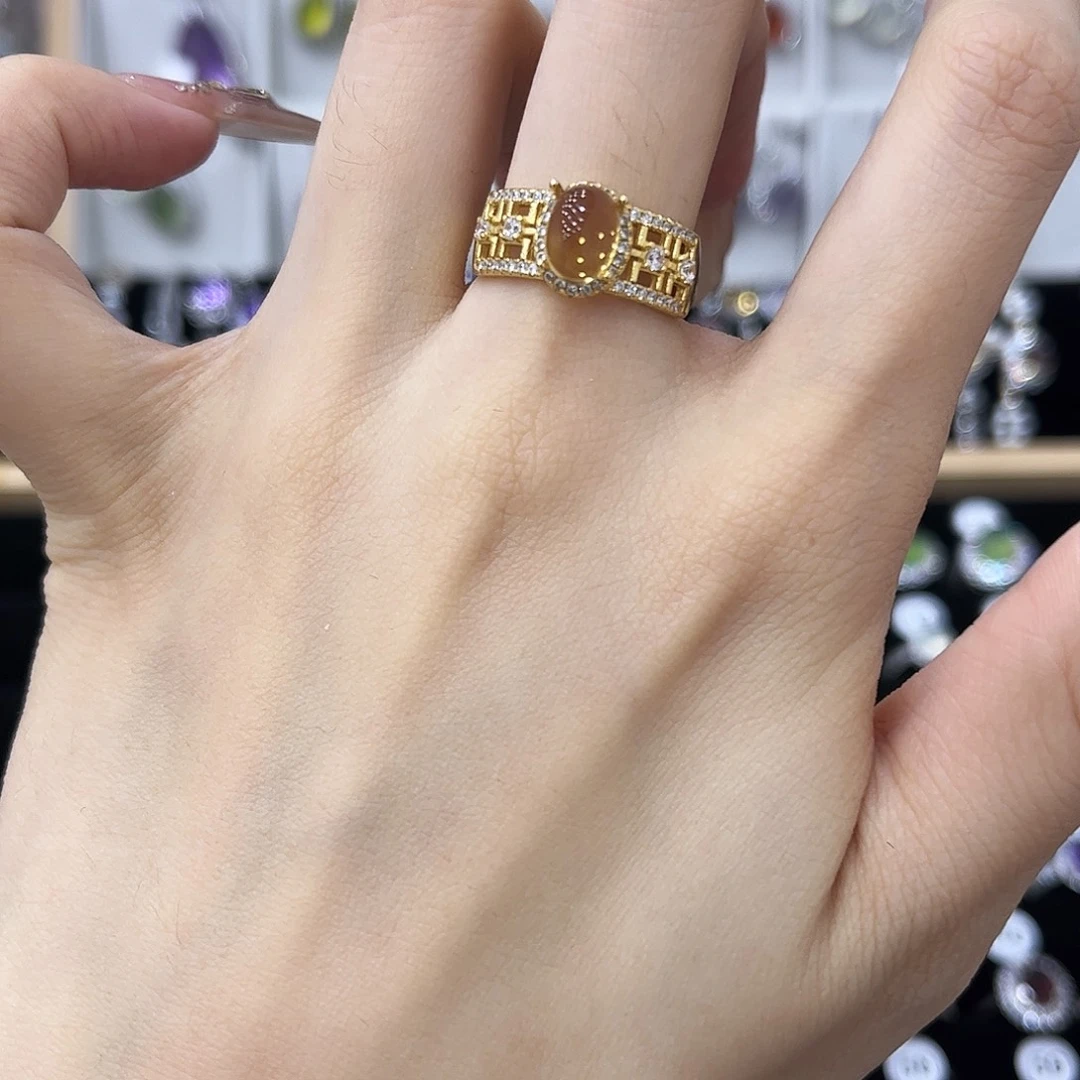 黄晶银S925镀金镶嵌戒指