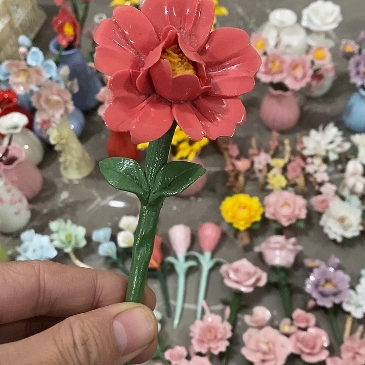 瓷片纯手工陶瓷花摆件瑕