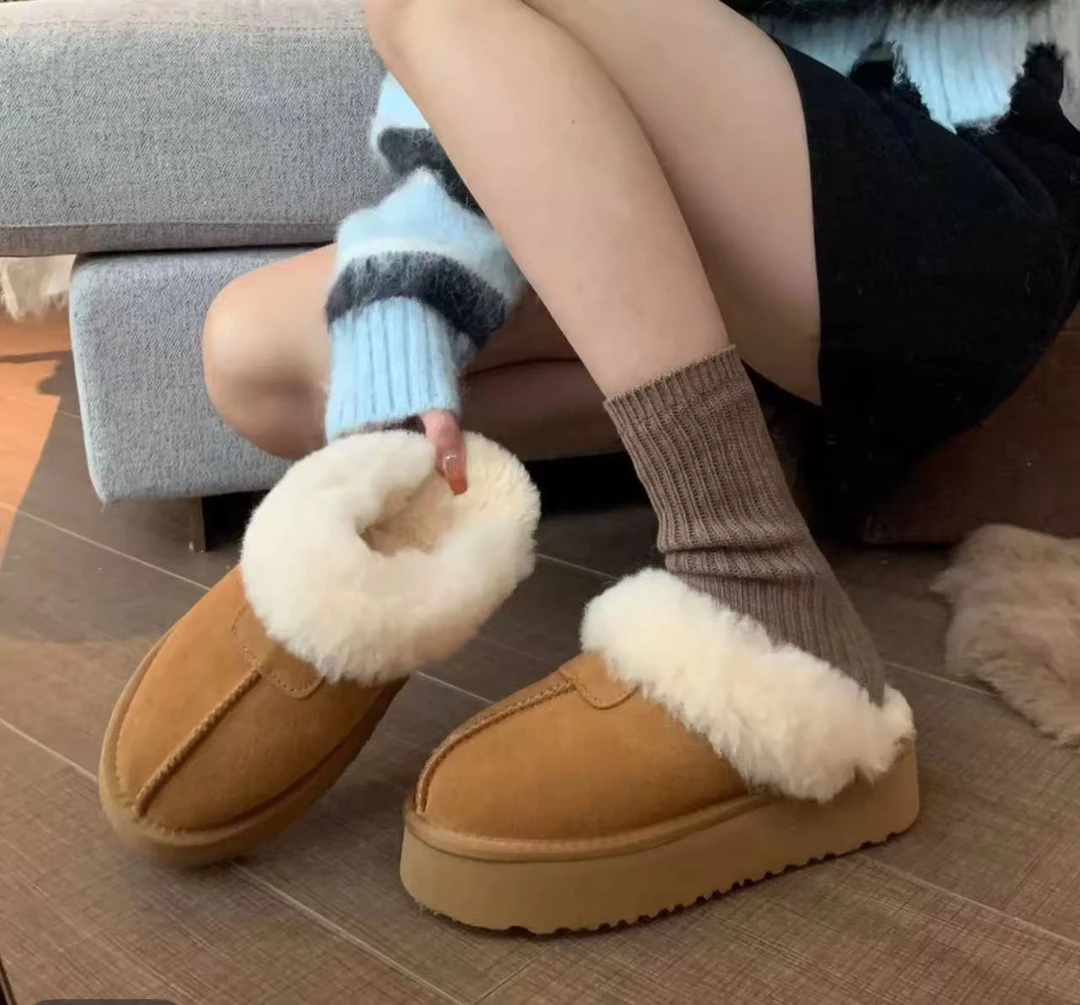 896厚底防滑毛拖鞋女外穿新款冬季包头毛毛拖鞋加绒雪地靴棉鞋