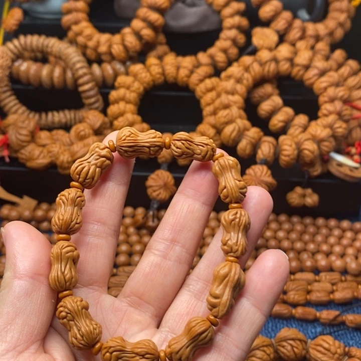 木质类秦岭山脉野生龙纹桃核花生手串