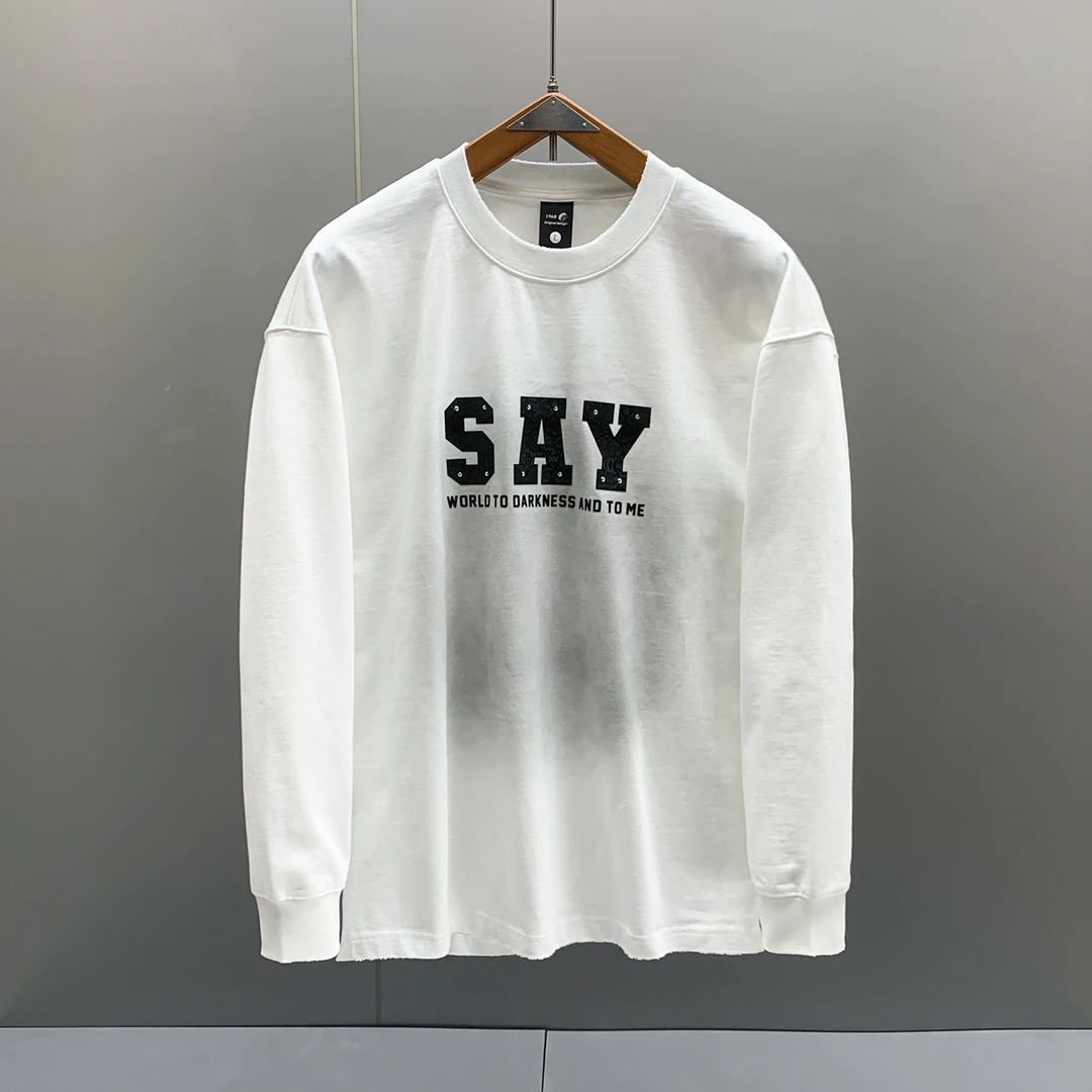 美式潮牌时尚做旧色印花男士卫衣秋冬宽松百搭圆领青年套头上衣