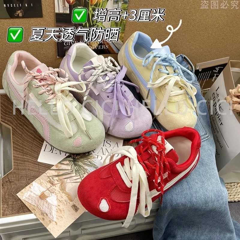 网面芒果头多巴胺高颜值夏季新款网面低帮韩版系带德训透气pt