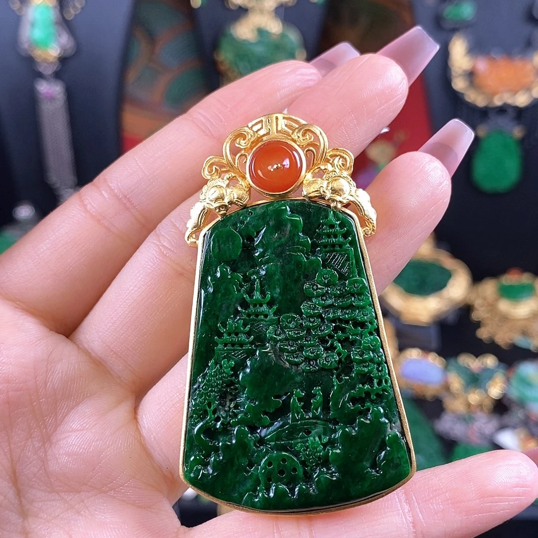 翡翠银S925镶嵌颈饰吊坠