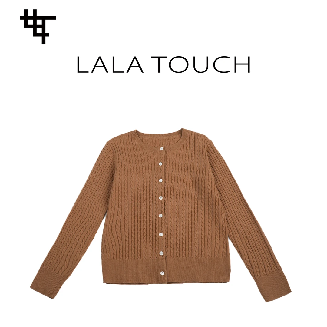 LaLa Touch宽松针织毛衣秋冬极简花呢开衫外套衫女装LWZ79002