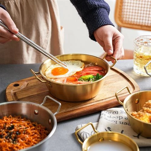 韩式泡面面碗食品级不锈钢双耳面面碗防烫防摔水果沙拉火锅酱料碟