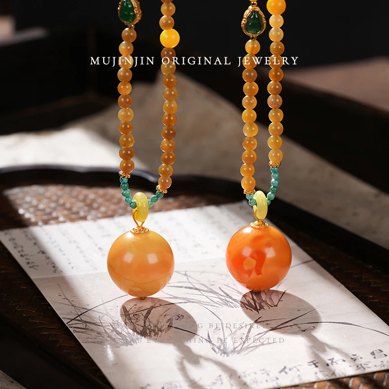 【木槿槿 一枝秋】天然和田玉蜜蜡吊坠女款气质多样性发一