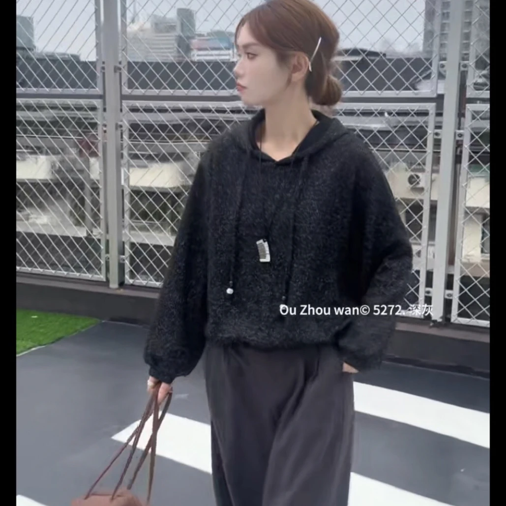 9770常规套头款上衣2025薄款慵懒风连帽T桖衫