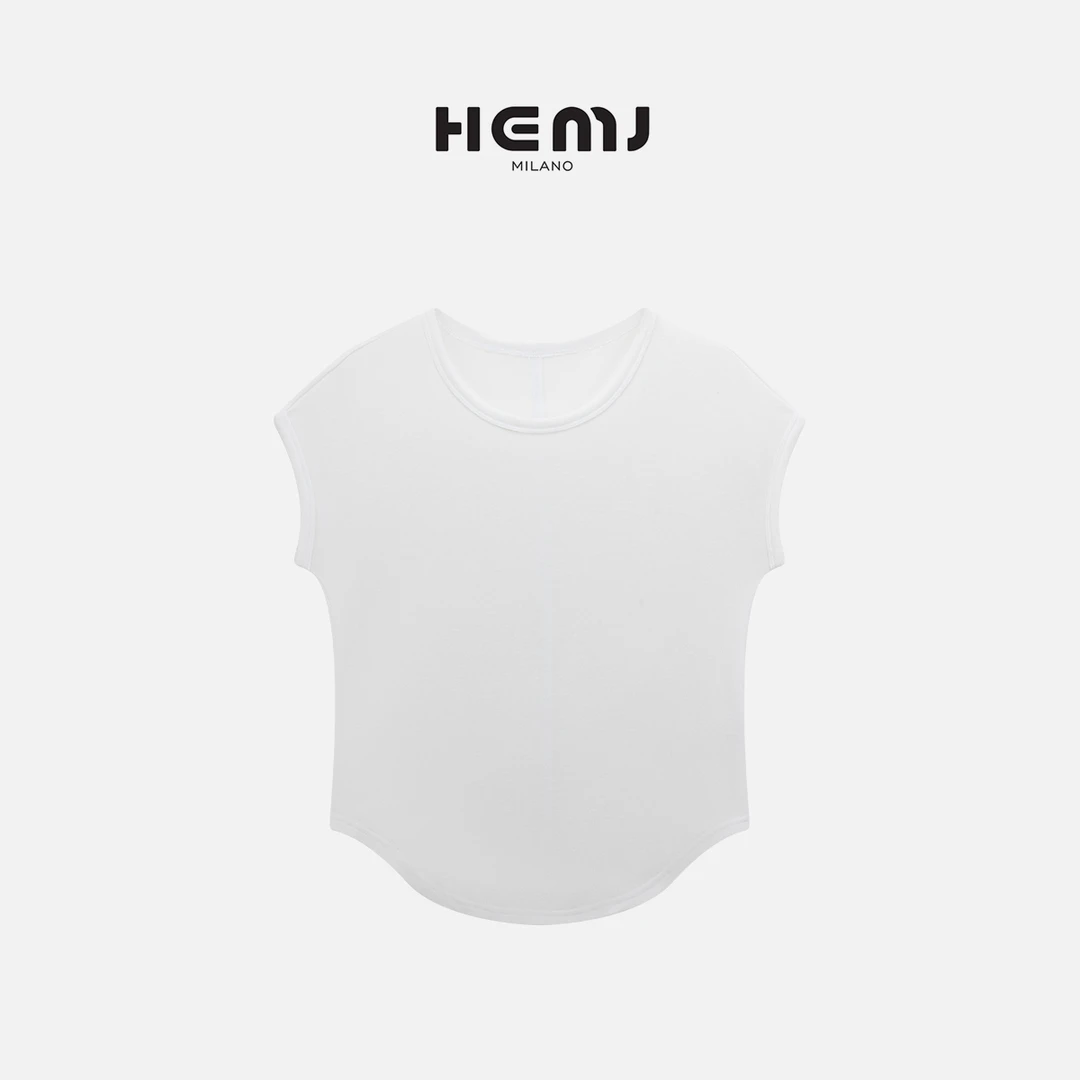 HEMJ 和梦洁“纯白印象”圆领弧形下摆短袖T恤简约上衣 CM2B0415