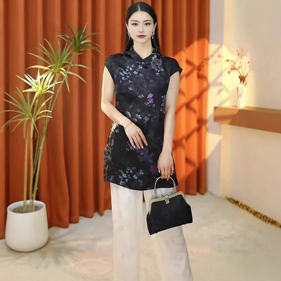【花蜜】2025夏季新款中式国风老料旗袍气质轻奢中长款国潮上衣