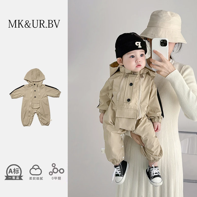 MK&UR.BV婴儿衣服冲锋衣连体衣早秋季新生儿男女宝宝超萌外出哈衣