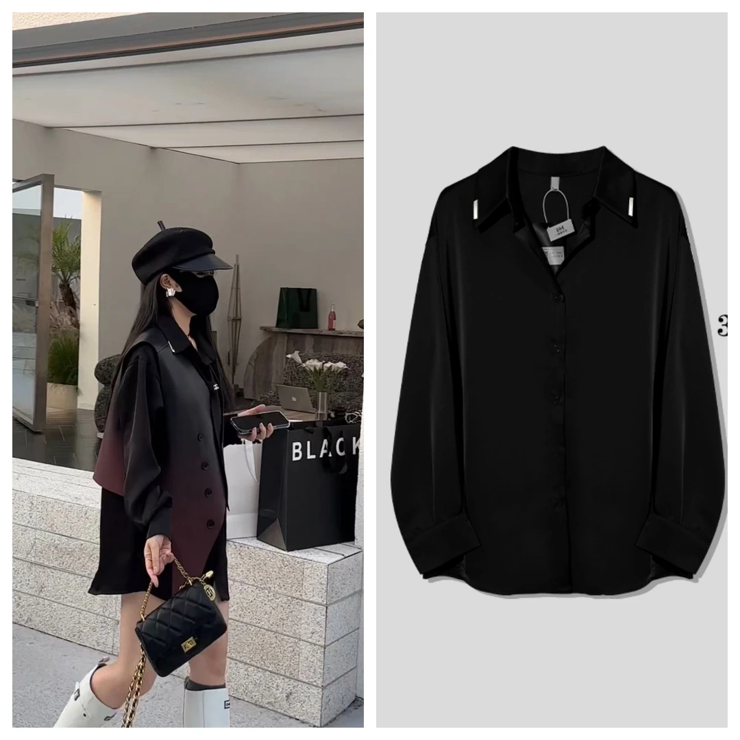 春秋款高定轻奢丝滑光泽感衬衣垂坠感长袖醋酸衬衫女 W3687