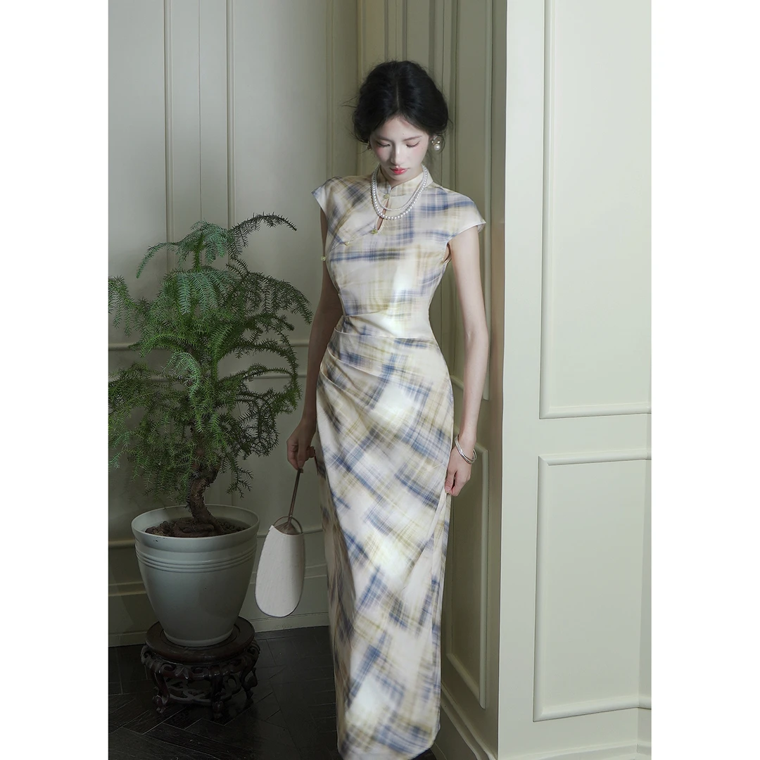 Good Job【南枝】新中式国风格纹连衣裙复古改良旗袍高级感长裙子