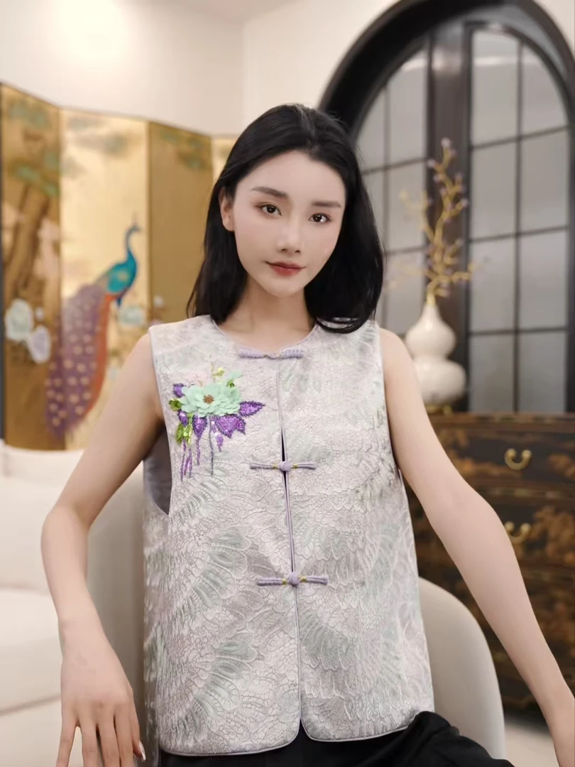 Betty Bairn【凝紫】高定系列醋酸无袖刺绣马甲25B-BW9168